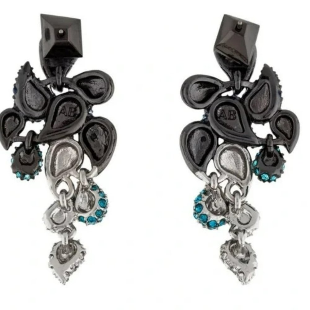Alexis Bittar Blue Ombre Crystal Encrusted Paisley Gunmetal Earrings - Picture 5 of 8